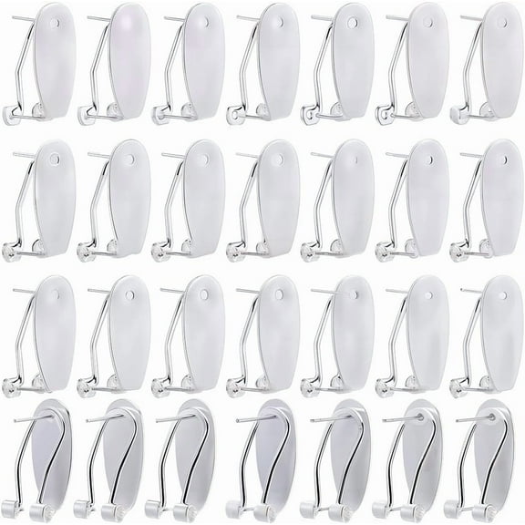 1 Box 30Pcs Earring Post Clips fingernail Earring Posts French Brass Silver Stud Earring Blank with Flat Pad Posts Findings