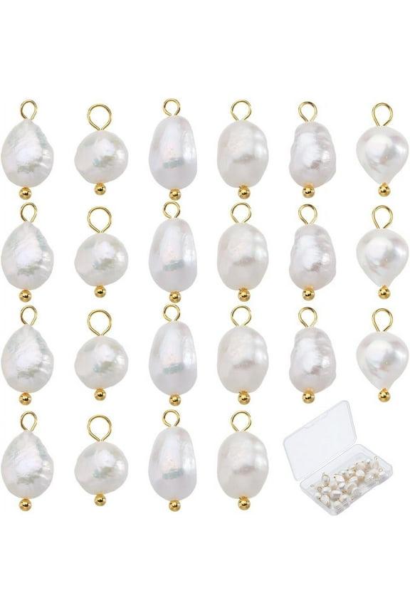 1 Box 30Pcs Freshwater Pearl Charm Pearls Charms Small Bulk Natural White with Goden Stainless Steel Loops Irregular Charms for Jewelry Making Necklace Bracelet Earring Christmas Women Adult 1box