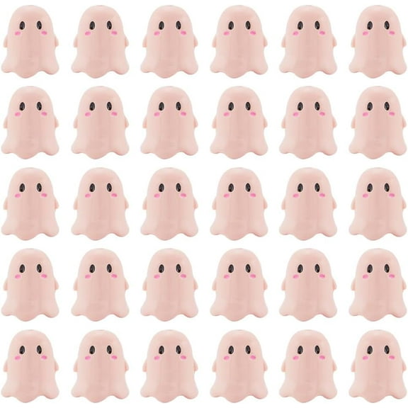 1 Box 30Pcs Ghost Beads Bulk Halloween Cartoon Bead Pink Acrylic Opaque Holiday 3D Ghosts Shaped Loose Spacer Small 2mm Hole Beads for Bracelet Jewelry Making Necklace DIY Crafts Accessories DIY