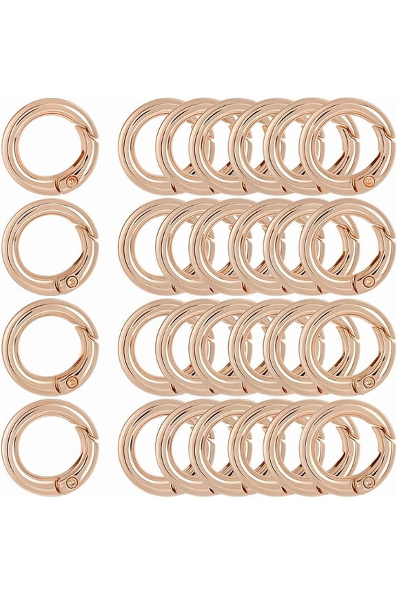 1 Box 30Pcs Gold Spring O Rings 25mm Round Carabiner Clip Keyring Metal O Ring Buckles Trigger Spring Snap Hooks Zinc Alloy Key Rings for DIY Keychains Dog Leashes Crafts Purses Handbags