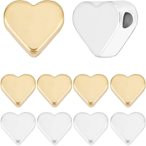 1 Box 30Pcs Heart Beads 18K Gold 925 Sterling Silver Plated Brass Love Spacer Beads Small Hole Loose Beads for DIY Making Bracelet Necklace Mixed Color