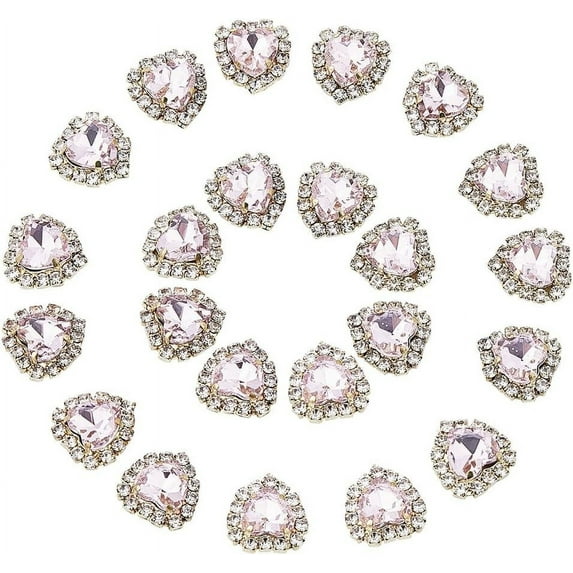 1 Box 30Pcs Heart Sewing Gems Sew On Rhinestone Light Rose Heart Inlay Light Gold Claw Flatback Gemstones with 4 Holes Glass Rhinestone for DIY