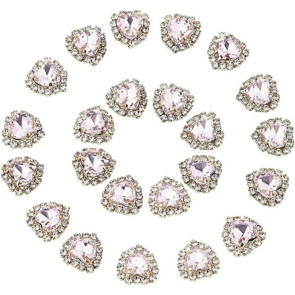 1 Box 30Pcs Heart Sewing Gems Sew On Rhinestone Light Rose Heart Inlay Light Gold Claw Flatback Gemstones with 4 Holes Glass Rhinestone for DIY Jewelry Embellishments Crafts