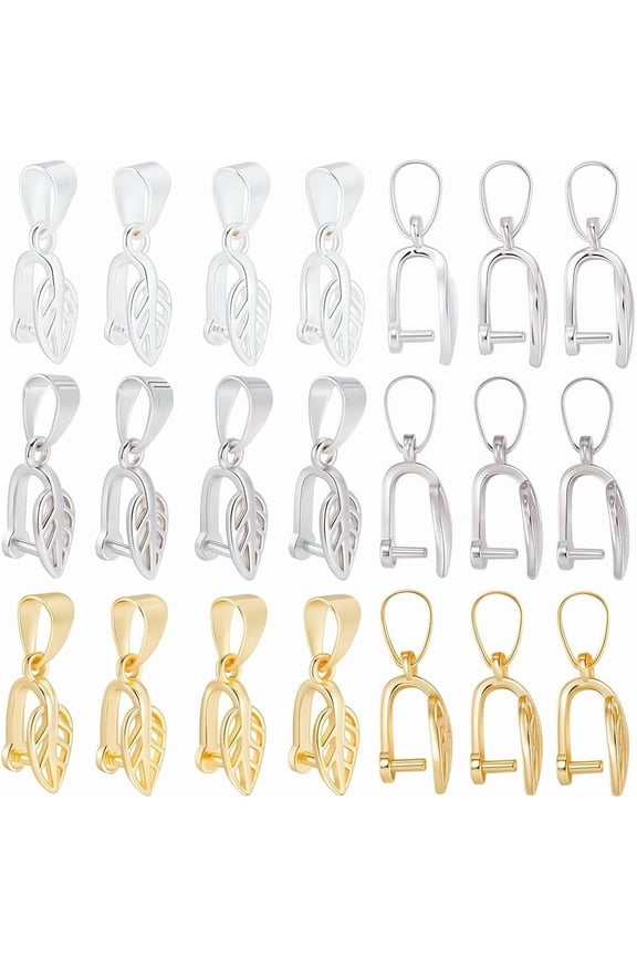 1 Box 30Pcs Jewelry Pinch Bails Snap Bail Hook Pinch Clip Hollow Leaf Curved Clasp Brass Bead Pendant Connector Clips for Jewelry Making Clasps Supplies DIY Necklace Earrings Bracelet Crafts Colorful