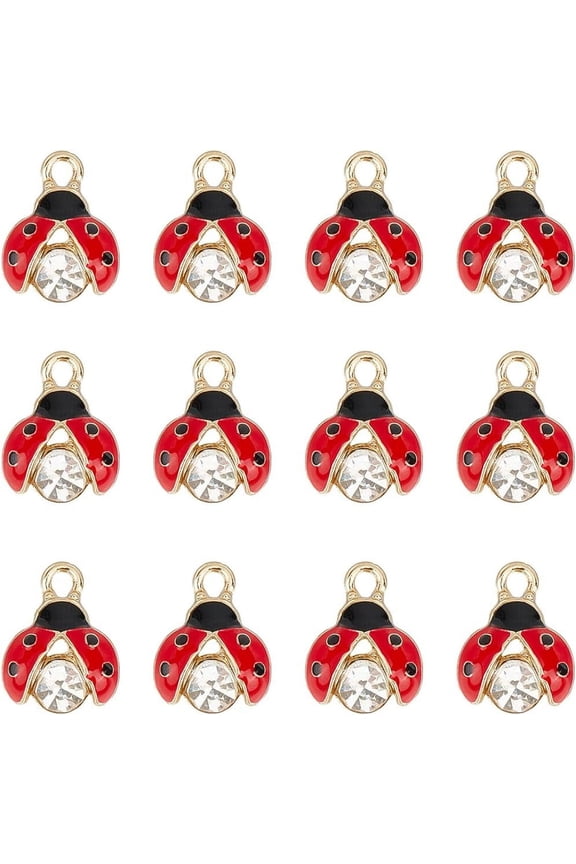 1 Box 30Pcs Ladybug Charms Lady Bug Charm Small Alloy Gold Rhinestone Enamel Lucky Red Cute Insect Charms Bulk