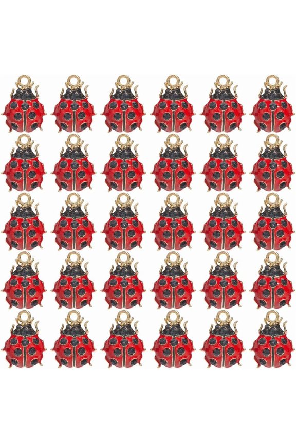 1 Box 30Pcs Ladybug Charms Ladybug Charm Small Enamel Red Alloy Metal Rhinestone Ladybirds Insect Ladybugs Charms for DIY