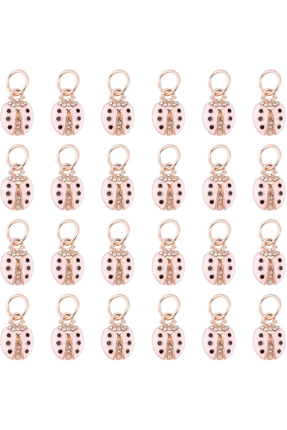 1 Box 30Pcs Ladybugs Charms Lady Bug Charms Bulk Insect Charms Lucky Rhinestone Pink Ladybird Beetles Animals Charms DIY
