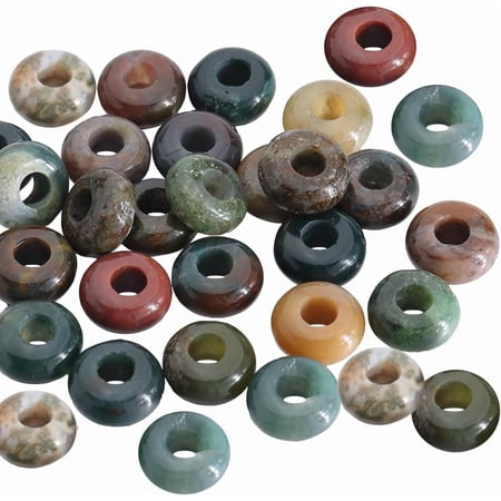 1 Box 30Pcs Large Hole Stone Beads 10mm Gemstone Rondelle Bead Bulk Indian Agate Flat Round Natural Stone Spacer Beads for Beading Bracelets Jewelry Making Necklaces Hair Accessories