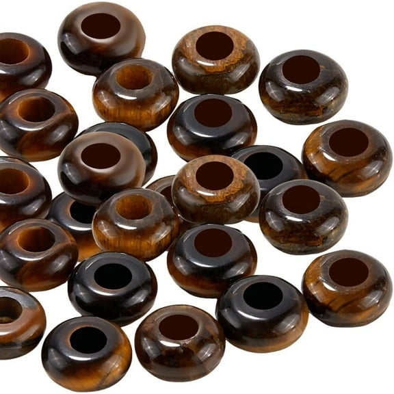 1 Box 30Pcs Large Hole Tiger Eye Beads Large Hole Gemstone Spacer Beads Dark Brown Gem Stone Loose Macrame Bead Bulk for Jewelry Women Pen Hair Necklace Bracelet Making Crafts Accessories DIY