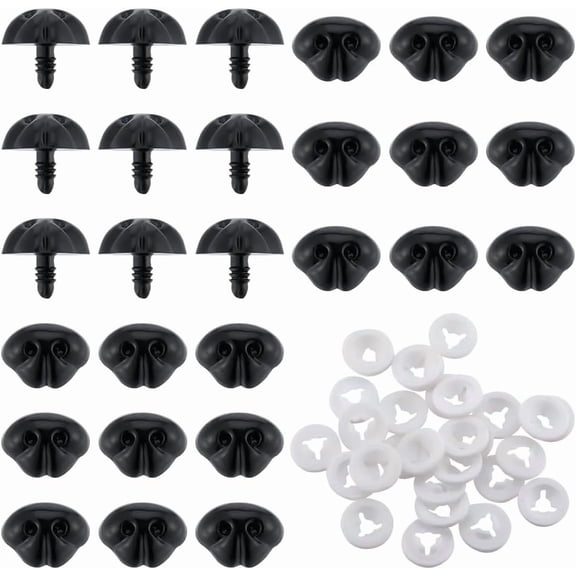 1 Box 30Pcs Large Plastic Noses 23mm Black Safety Noses Stuffed Animals Nose with Washers Crochet Teddy Supplies for Amigurumi Puppy Puppet Plush Accessory Making for DIY