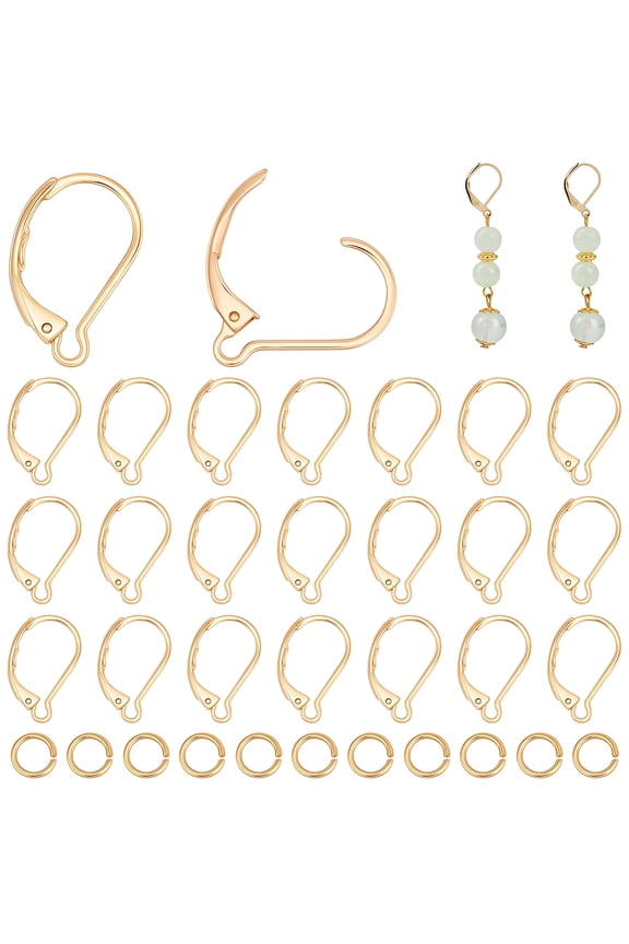1 Box 30Pcs Leverback Earring Hooks with Jump Rings 24K Gold Plated 304 Stainless Steel French Ear Wire Clasp Clip DIY