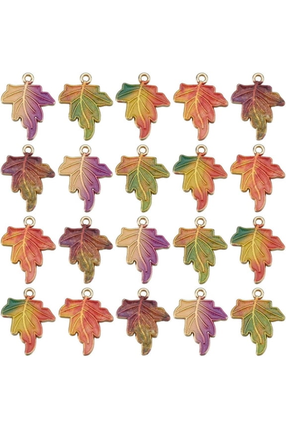 1 Box 30Pcs Maple Leaf Charms Fall Leaf Charm Colorful Alloy Printed Enamel Small Autumn Leave Plant Pendants Charms Findings