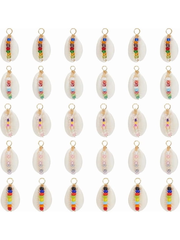 1 Box 30Pcs Natural Shell Charms Boho Seashell Charms Bulk Hawaii Summer Beaded Sea Beach Pendants for Jewelry Making Supplies DIY Craft Necklace Bracelet Earring Marine Enthusiasts Adults