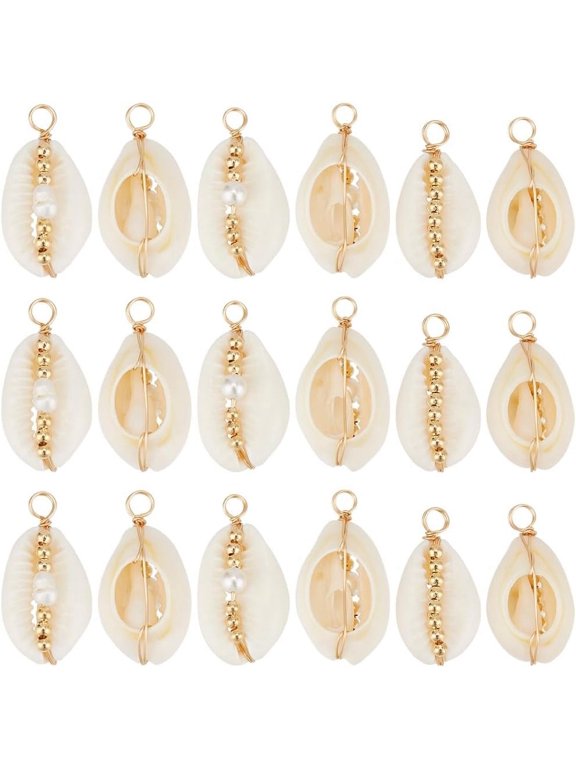 1 Box 30Pcs Natural Shell Charms Bulk Summer Ocean Beach Seashells Charm with Gold Brass Beads Beaded Cowrie Shell Charms for Jewelry Making Earrings Necklaces Bracelets DIY Crafts colorful DIY