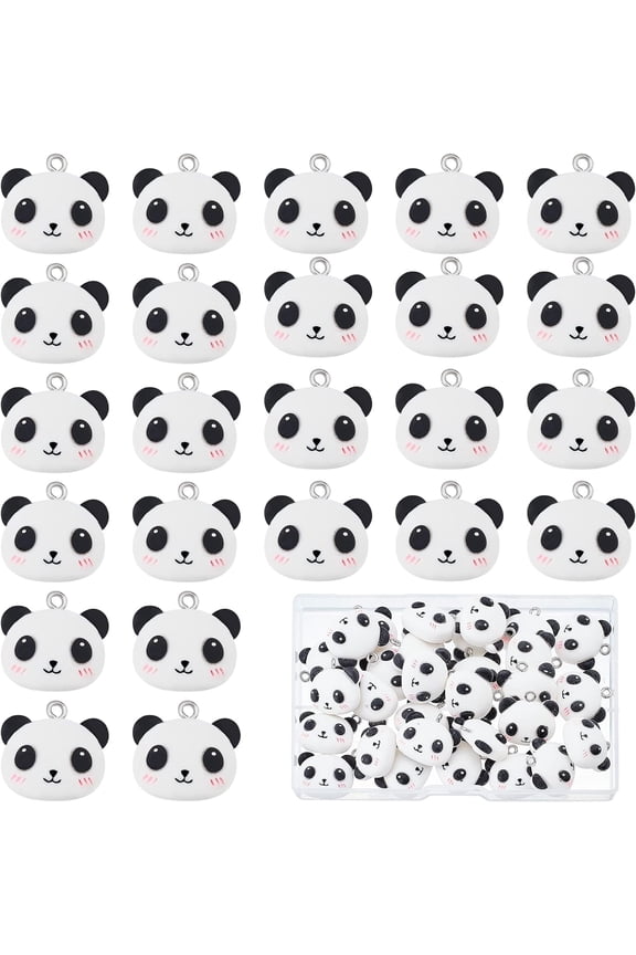 1 Box 30Pcs Panda Charms Cute Animal Charm Bulk Resin Flatback 3D Bear Charm for Jewelry Making Charms Supplies Accessories DIY Crafting Necklace Bracelet Earring Women Beginners Adults Silver DIY