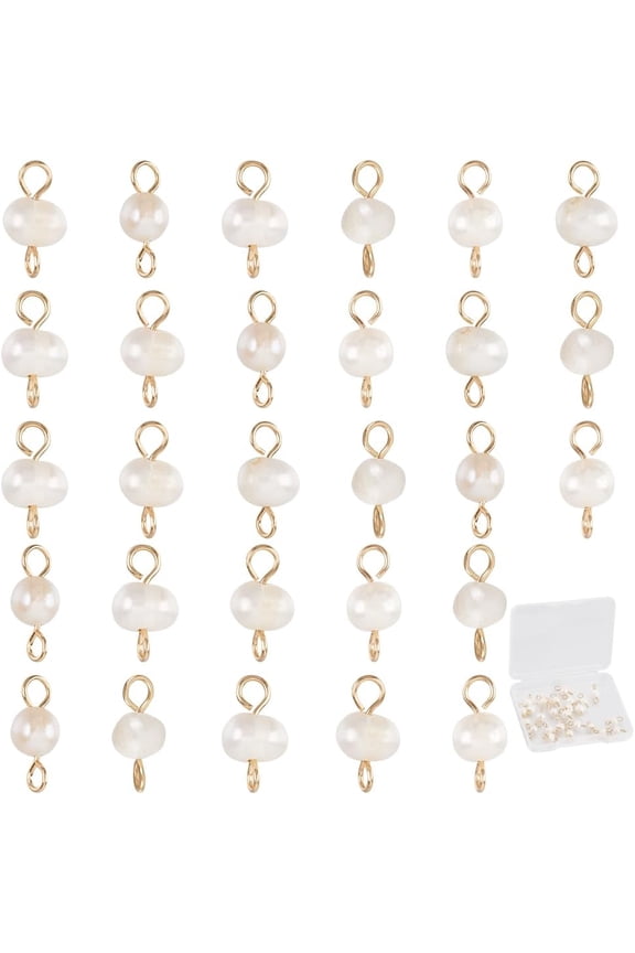 1 Box 30Pcs Pearl Bead Charms Pearl Metal Charms White Natural Irregular Oval Cultured Freshwater Pearls Links Connectors Charm for Jewelry Making DIY Necklaces Bracelets Earrings Hairpin Gold