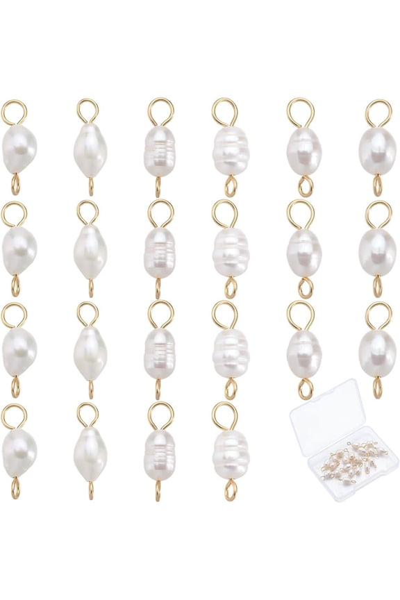1 Box 30Pcs Pearls Charms Pearl Connector Beads Gold White Double Loop Natural Freshwater Irregular Small Charms