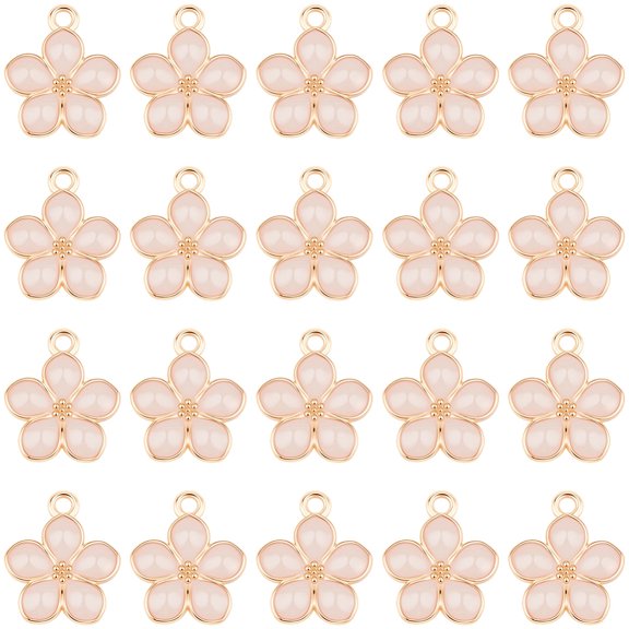 1 Box 30Pcs Pink Cherry Blossom Charms Flower Enamel Charms Dangle Floral Light Gold Aesthetic Alloy Small Smooth Metal Pendants Findings