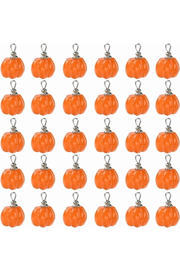 1 Box 30Pcs Pumpkin Jewelry Charms Thanksgiving Resin Charms Bulk Fall Autumn Harvest Holiday Orange Vegetable Pendants with Stainless Steel Loops for Earrings Making DIY Craft Orange