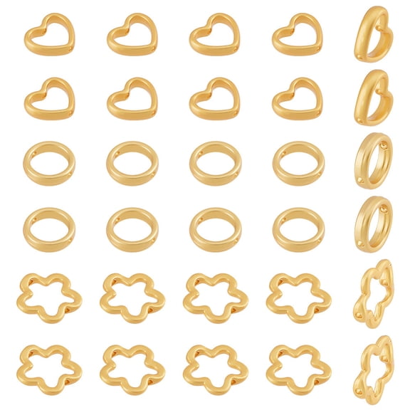 1 Box 30Pcs Rack Bead Frame Long-Lasting Plated Lead Cadmium Free Round Heart Flower Matte Gold Color 11.5~15x3mm Hole: 1.4mm Inner Diameter: 6~9mm