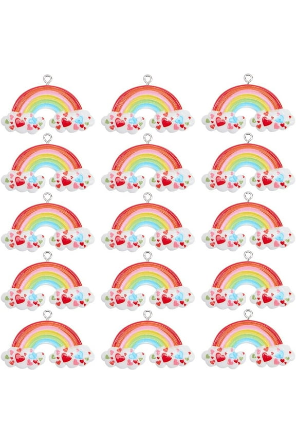 1 Box 30Pcs Rainbow Charms Resin Charm Bulk Love Heart Rainbows Cloud Shaped Dangle Charm with Silver Iron Loops for Jewelry Making Charms Necklace Earrings DIY Crafts Accessories for diy making