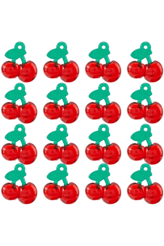 1 Box 30Pcs Red Cherry Charm Resin Fruit Charms Bulk Three Dimensional Dangle Sweet Cute Food Charms