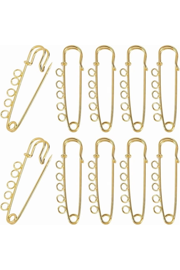 1 Box 30Pcs Safety Brooch Pins Gold Kilt Pin Bulk Metal Iron Heavy Duty Fastener Decoration Loops Clasp Brooches Findings with 5 Holes for Sweater Hat Skirt Clothes DIY Jewelry Accessories DIY Golden