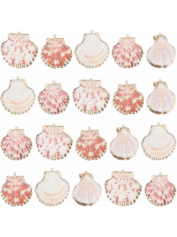 1 Box 30Pcs Sea Shell Charms Bulk Natural Shell Charm Colorful Summer Beach Ocean Sea Cute Plated Golden Loop Bail Scallop Charm for Jewelry Making Charms DIY Crafting Bracelets Necklaces DIY