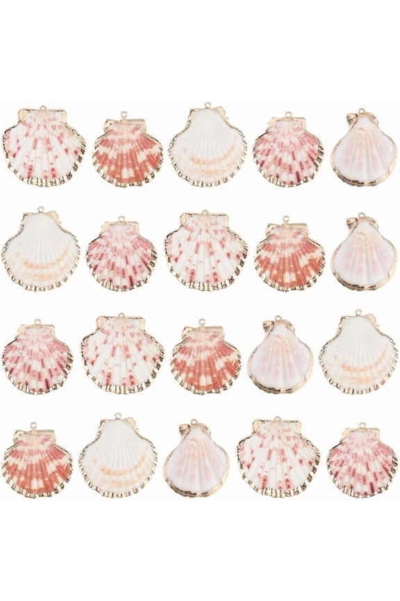 1 Box 30Pcs Sea Shell Charms Bulk Natural Shell Charm Colorful Summer Beach Ocean Sea Cute Plated Golden Loop Bail Scallop Charm