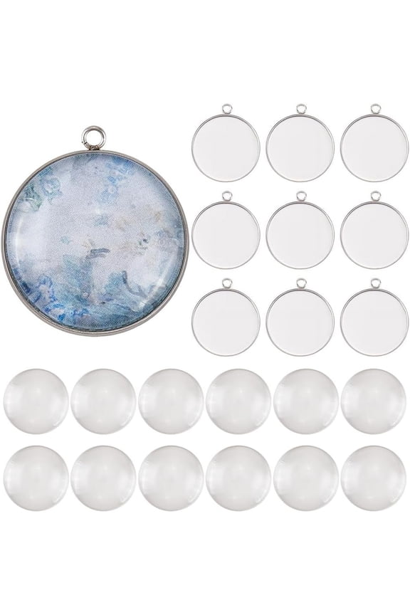 1 Box 30Pcs Silver Bezel Blanks Stainless Steel Cabochon Round 25mm Metal Basic Tray Pendants Setting with Glass Cabochons for Jewelry Making Charms Bracelets Necklaces DIY Crafts