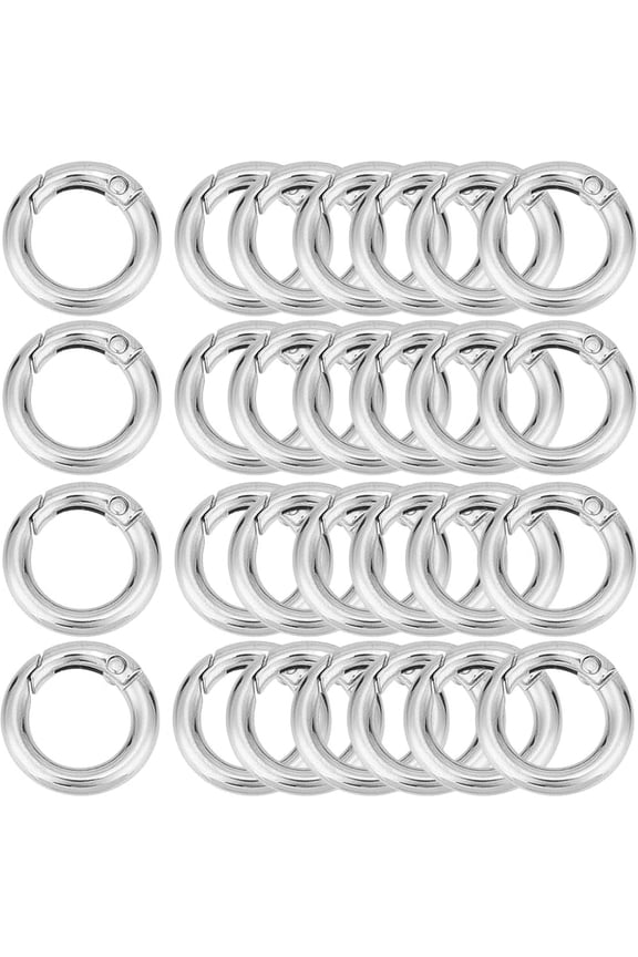 1 Box 30Pcs Silver Spring O Rings Round Carabiner Clip Circle Zinc Alloy Small Smooth Open 20mm Inside Diameter Gate Rings for Purse Keychain Lanyard Bags Making Supplies DIY Craft Accessory
