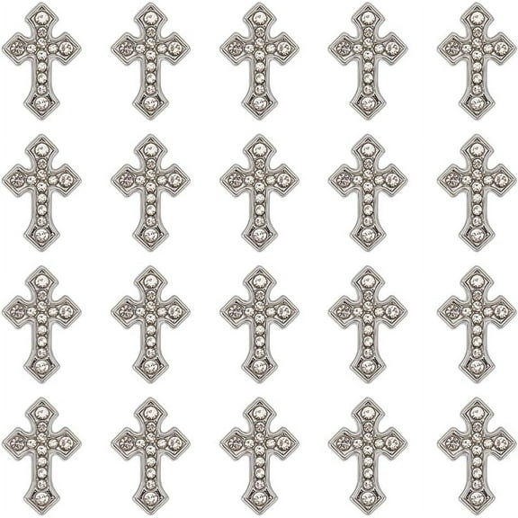 1 Box 30Pcs Slide Rhinestone Charms Silver Bead Bulk Alloy Metal Easter Crucifix Holy Spacer Charm Beads for Necklace Choker Wristbands Bracelets Jewelry Making Supplies