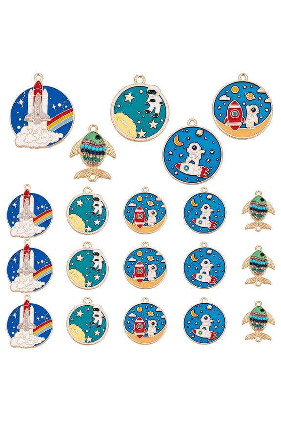 1 Box 30Pcs Space Theme Enamel Pendants 5 Style Astronaut Rocket Charms Alloy Space Decorative Pendants for Astronomy Enthusiast DIY Necklace Bracelet Jewellery Making