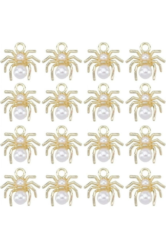 1 Box 30Pcs Spider Charms Holloween Spider Charm Bulk Mini Small Miniature Spiders Bead Insect Charm Imitation Pearl Beads Golden Tone Spider Charm for Jewelry Making Charms DIY Crafts 1box