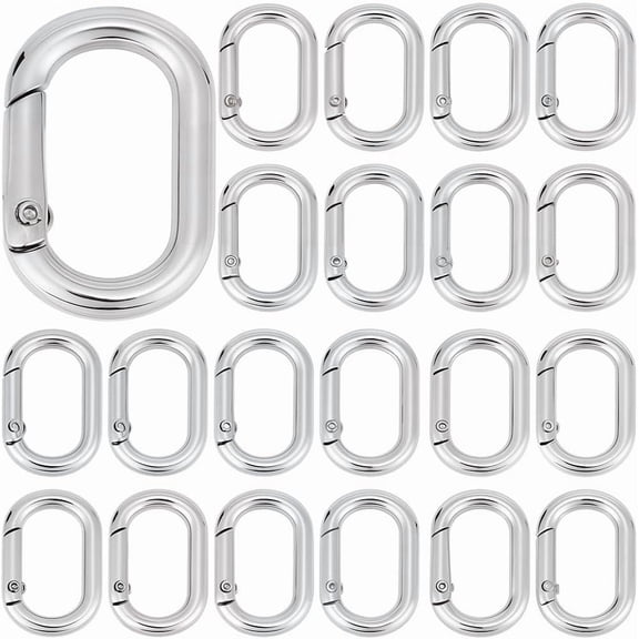 1 Box 30Pcs Spring Oval Carabiner Small Key Chain Hooks Bulk Hypoallergenic Zinc Alloy Square Open Silver Trigger Rings