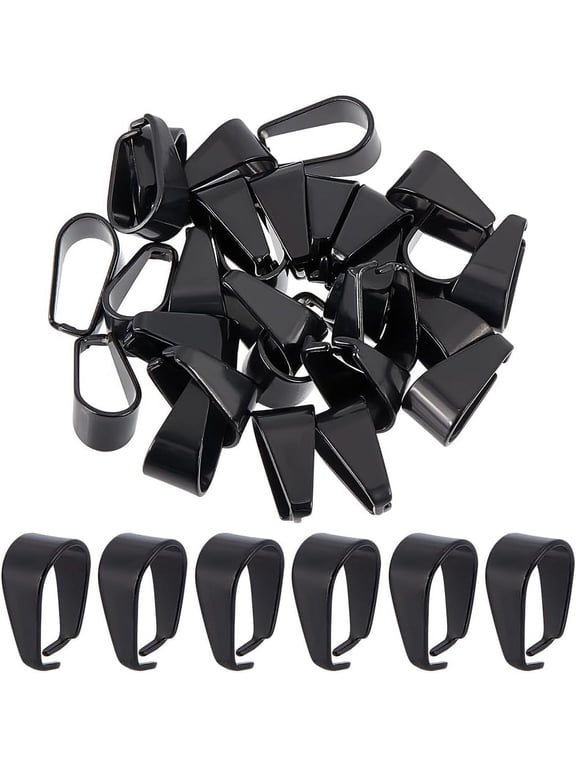 1 Box 30Pcs Stainless Steel Pinch Bails Pendant Bail Connector Black Snap on Bails Dangle Charm Beads Open Clip Bails Hook Necklace Chain Slider Connectors for Jewelry Making Findings