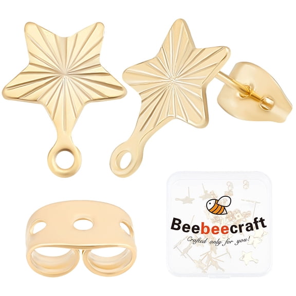1 Box 30Pcs Star Earring Posts & Nuts - 24K Gold Plated Earring Findings with Loop for Jewelry MakingDIY