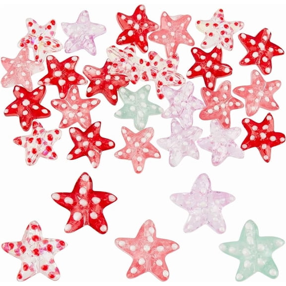1 Box 30Pcs Starfish Bead Handmade Lampwork Beads Bulk Colorful Summer Beach Ocean Sea Themed Animals Loose Spacer Bead Strand for Jewelry Making Bracelet Necklace DIY Crafts Findings Colorful DIY
