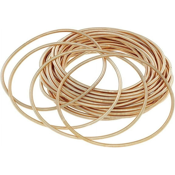 1 Box 30Pcs Steel Wire String Bracelets Bulk 12 Gauge Golden Metal Simple Stackable Spring Memory Spiral Bangle Guitar Strings Bracelets for Jewelry Making Embroidery DIY Crafts Decoration Gold DIY