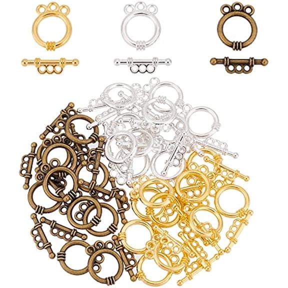 1 Box 30Sets 3 Colors Tibetan Style Alloy Toggle Clasps Silver Bulk Bracelet Toggle Clasp Round Toggle Buckle for Jewelry Making Charm Bracelets Necklace Accessories Craft DIY Supplies