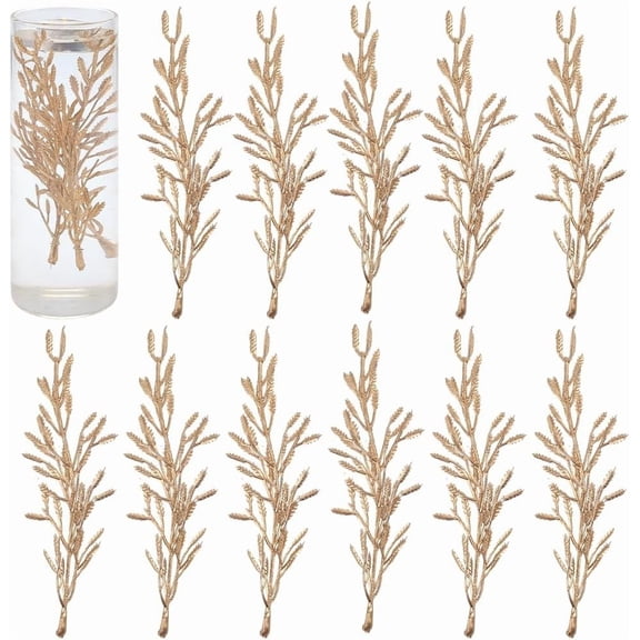 1 Box 30pcs Floating Flower Vase Fillers Mini Artificial Flowers Small Light Gold Plastic Leaf Floral Floating Candles Centerpieces