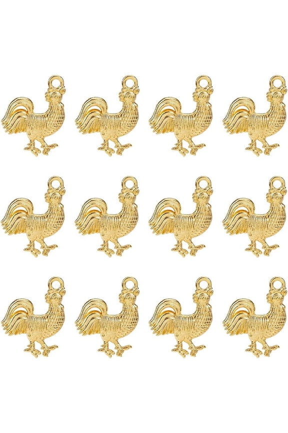 1 Box 30pcs Real 18K Gold Plated Chicken Charms Rooster Charms Alloy Metal Golden Cute Figures Animal Figures Farm Cock Charm for DIY Jewelry Making Charms Easter Party Women Adult DIY Supplies