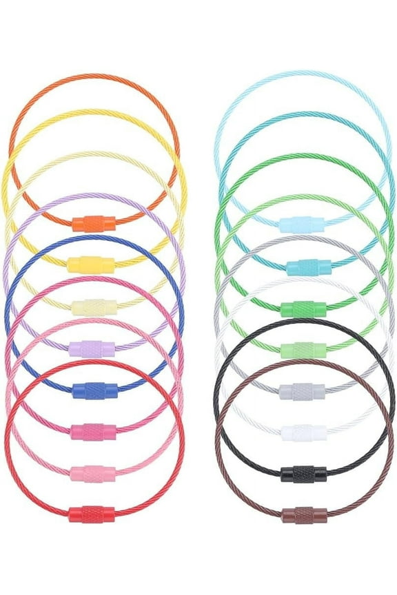 32 Pack 6" Stainless Steel Key Rings, Colorful Wire Keychains for Luggage, Keys, Tags (Multi-Color)