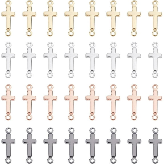 32 Pcs 4 Colors Links Connectors Brass Sideways Connector Charms Metal Crucifix Pendant Links for DIY Bracelet Necklace Jewelry Craft Making