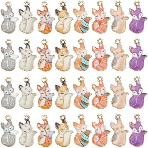 1 Box 32 Pcs 8 Colors Fox Charms Bulk Enamel Fox Charms Bulk Colorful Cute Alloy Rhinestone Wild Animal Foxes Charm for Jewelry Making DIY Crafts Necklace Bracelet Earring Keychains Gifts Mixed Color