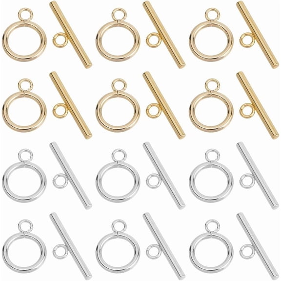 1 Box 32 Sets Real 24K Gold Plated Toggle Clasps Stainless Steel Bar Ring Clasps Closure Clasps Toggle Jewelry Clasp Tbar Clasps DIY