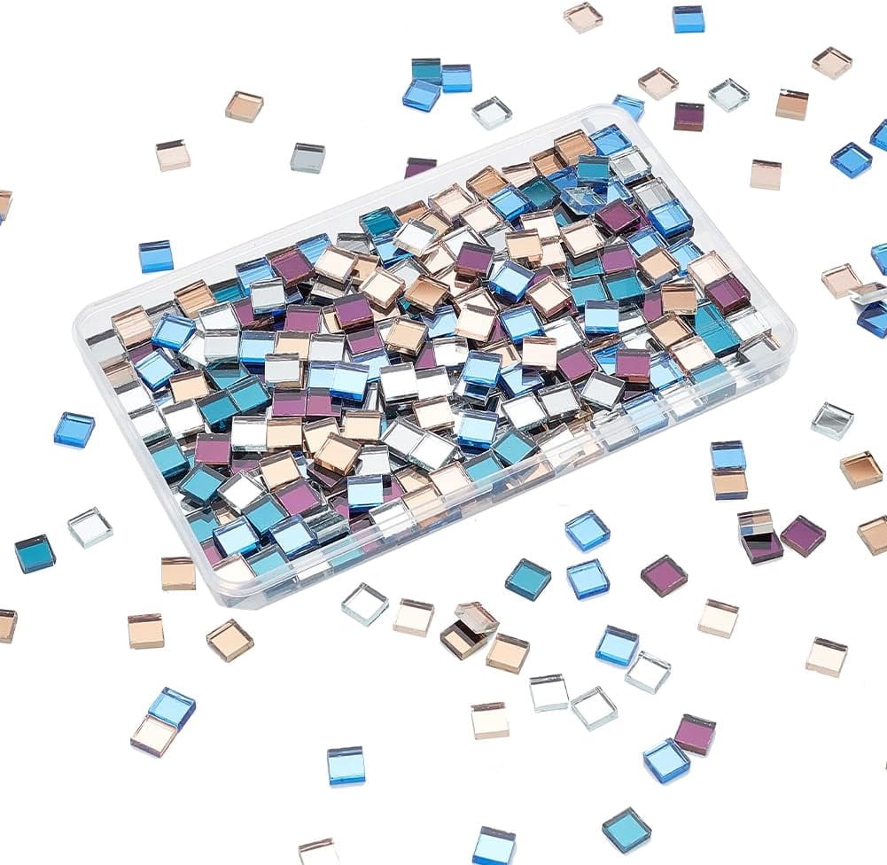 1 Box 320pcs Mirror Mosaic Tiles for Crafts 10mm Square Glass Mirror Tiles Mini Glass Decorative Mosaic Tiles for Home Decoration Art Crafts Jewelry Disco Ball Making Clear No Hole