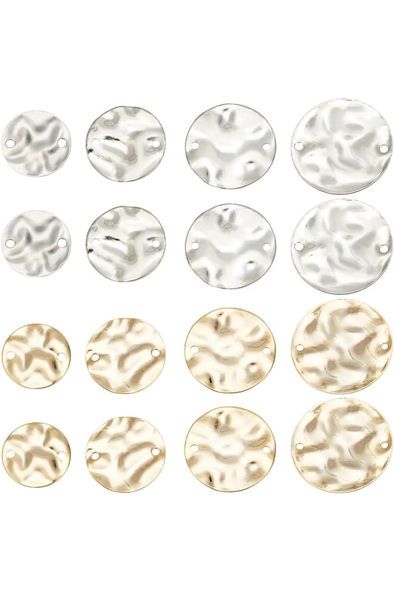 1 Box 32Pcs 4 Sizes Flat Round Link Charms Brass Round Connector Charm Bulk Golden Silver Metal 2 Hole Blank Tag Connectors Charm for Jewelry Making Charms Earring DIY Craft Finding 1set