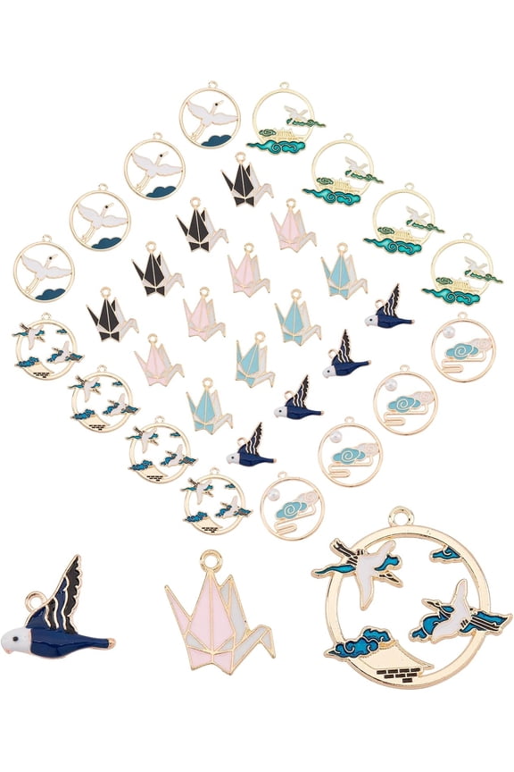 1 Box 32Pcs 8 Style Bird Charms Paper Crane Charms Animal Alloy Enamel Dangle Flat Round Pendants for Jewelry Making Charms DIY Christmas Necklace Bracelet Earring Supplies Accessories for DIY