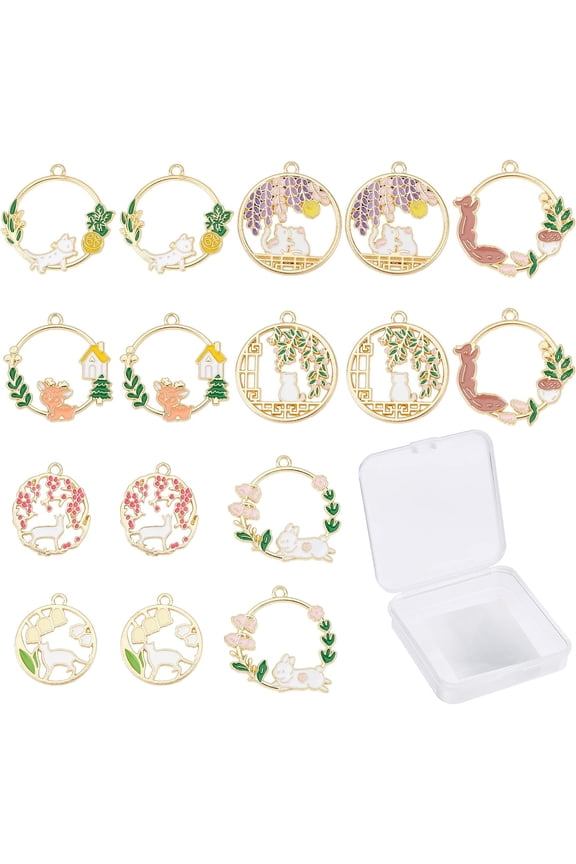 1 Box 32Pcs 8 Style Rabbit Enamel Charms Enamel Cat Charms Pendants Bulk Hollow Sakura Pendants